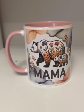 Mama Floral Bear Pink Accent Ceramic Mug